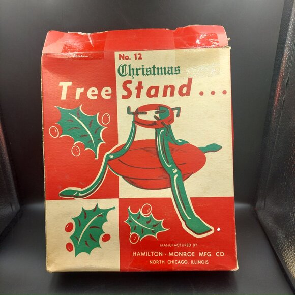 Vintage Metal Christmas Tree Stand w/Box Red Green Hamilton Monroe No. 12 - Picture 5 of 10